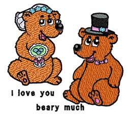 Two cartoon bears in vibrant orange, one with a wedding veil and the other in a top hat, embody a cheerful wedding theme.