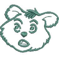 Cute bear face with large expressive eyes and a surprised expression, designed for playful children's projects.
