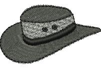 Elegant black hat featuring a wide brim, decorative band, and buttons, perfect for stylish headwear.