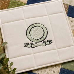 Blank circle emblem with a textured green interior and black outline, above a decorative ribbon. Simple modern style.