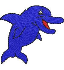 Playful blue dolphin swimming with a cheerful smile, perfect for kids' embroidery projects.
