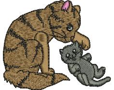 beginner-friendly kitten machine embroidery pattern - Cats Playing for reusable tote bags