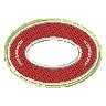 Circular decorative frame in vibrant red with gold accents, featuring a customizable blank center and a classic design.