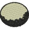 Simple circular patch with a beige background and bold black outline, featuring clean lines and geometric style.