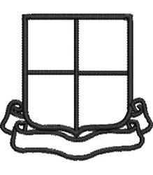 Classic shield in black outline, divided into four quadrants with a decorative curved banner underneath.