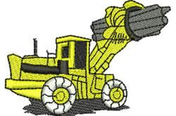 Cartoonish construction loader in yellow with black details, featuring oversized tires, perfect for playful children's projec