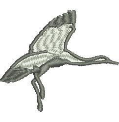 Realistic crane in mid-flight, showcasing intricate gray and white feathers and wings, ideal for nature-themed embroidery.
