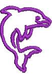 Playful dolphin in vibrant purple with smooth curves, featuring a minimalist style for a cheerful look.