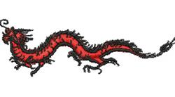 Dynamic dragon with a vibrant red body and striking black outlines, featuring intricate spiky details.