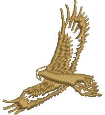 Realistic eagle in flight showcasing intricate feather textures and vibrant gold hues, perfect for embroidery.