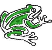 Playful frog in vibrant green with bold black outlines, showcasing lively limbs and smooth curves.