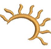 Golden sun with wavy rays, featuring a minimalist design in a warm hue, ideal for modern decor.