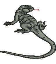 Realistic grey lizard with detailed scales and a bright red tongue, perfect for nature-themed decor.