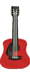 Vibrant guitar design featuring a red body, black neck, and silver strings, suitable for playful music-themed projects.