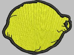 Stylized lemon in bright yellow with a bold black outline, set against a light grey background. Perfect for kitchen decor.