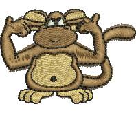Playful monkey with brown fur and light beige belly, making a mischievous gesture, perfect for kids.