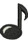 Black musical note with a white highlight, featuring a simple and clean design for various embroidery projects.