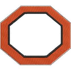 Octagonal frame with orange outline and bold black border, featuring a blank center for versatile design applications.
