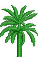 Vibrant palm tree with green fronds and a brown trunk, showcasing a tropical design on home textiles.