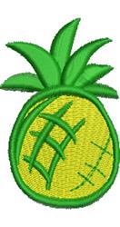 Cartoon pineapple with textured yellow fruit and spiky green leaves, cheerful design for kitchen towels.