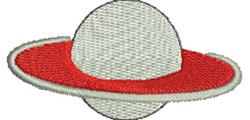 Cartoon planet with a smooth white surface and a bold red ring, ideal for playful embroidery designs.