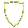 Shield outline in bold yellow with clean lines, featuring a simple graphic design for machine embroidery.