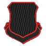 Bold shield-shaped patch with a textured black background and vibrant red outline, ideal for modern embellishments.