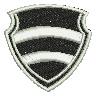 Minimalist shield design with bold black and white stripes, featuring a strong outline for modern decor.
