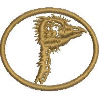 Stylized bird head with a circular outline in rich golden color, exuding minimalist elegance.