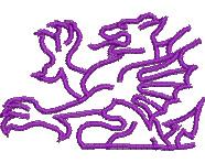 Stylized dragon in vibrant purple with flowing lines, bold graphic design, perfect for contemporary textiles.