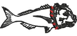 Stylized fish with bold black outline and red accents, featuring a playful cartoonish face in a simplistic design.