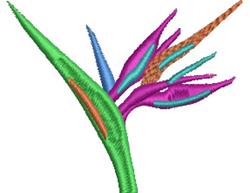 Stylized flower with vibrant purple petals, blue accents, and a green stem, perfect for a botanical theme.