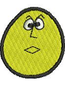 Playful yellow cartoon egg with surprised expression, large white eyes, and black outline, perfect for Easter.