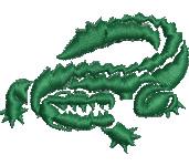 Textured alligator in vibrant green with a curled tail and distinct scales, perfect for nature-inspired decor.