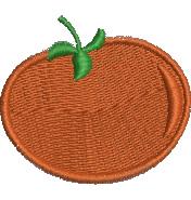 Cheerful tomato embroidery design in vibrant orange with a green leaf, perfect for springtime kitchen towels.