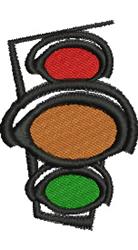 Playful cartoon traffic light featuring vibrant red, yellow, and green lights outlined in thick black, ideal for kids.