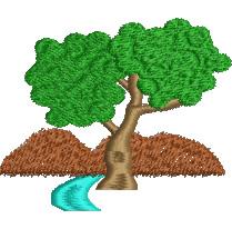 beginner-friendly tree machine embroidery pattern - Tree and Mountain for reusable tote bags