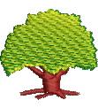 Vibrant tree with lush green leaves and a sturdy brown trunk, ideal for playful embroidery decor.