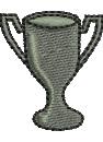 Minimalist trophy award in silver with defined shape, handles, and sleek base design. Ideal for achievements.