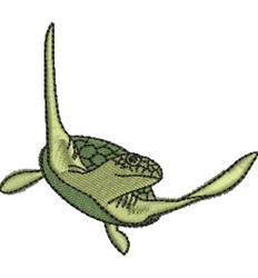 Realistic turtle swimming gracefully with extended fins, showcasing intricate green shell patterns.