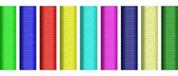 Vibrant spools of thread arranged in a row, showcasing bright colors like green, blue, red, and yellow, ideal for crafting.