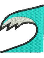 Modern wave design with white crest on a vibrant turquoise background, outlined in black, suitable for Casual wear.