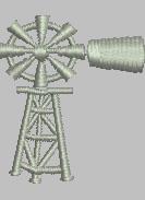 Windmill structure with a tall tower and rotating blades, featuring a simple and illustrative design.