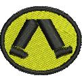 Bold patch with yellow background featuring two black inverted 'V' shapes, ideal for embellishments.