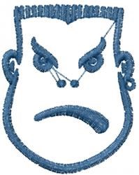 Cartoon angry face with a prominent frown and furrowed eyebrows, outlined in thick dark blue lines, perfect for textile desig