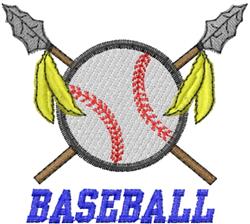 Colorful baseball design with crossed spears and yellow feathers, perfect for sports-themed projects.