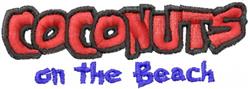 Bold lettering spelling 'COCONUTS' in red with playful blue text 'on the Beach', evoking a tropical summer vibe.