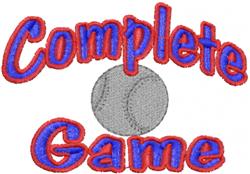Bold red 'Complete Game' text with blue outline and a gray baseball, perfect for sporty baseball items.