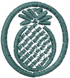 Stylized pineapple in muted teal within an oval shape, featuring clear lines and a minimalist design.