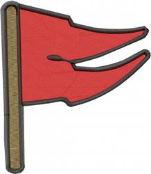 Bold red flag with a pointed cut, black outline, and golden pole, ideal for military themes.
